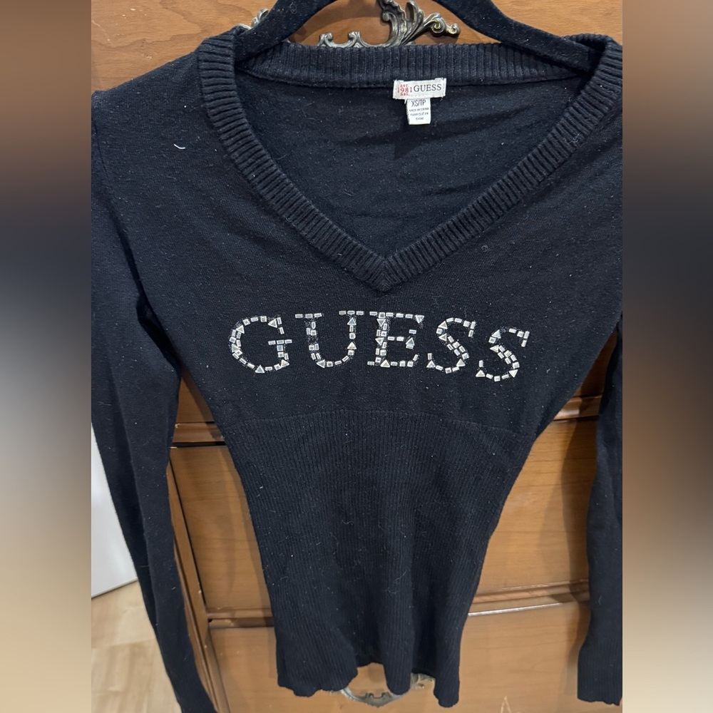 Guess Black Sparkle V-Neck Sweater